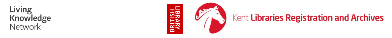 Living Knowledge Network British Library Kent Libraries Registration and Archives logos
